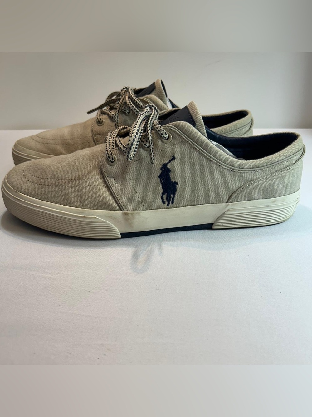 Polo by Ralph Lauren Men's Beige Faxton Low Canvas Sneakers with Navy Detail